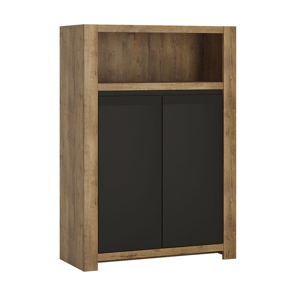 Santiago 2 door cupboard with open shelf in Lefkas Oak with matte black fronts